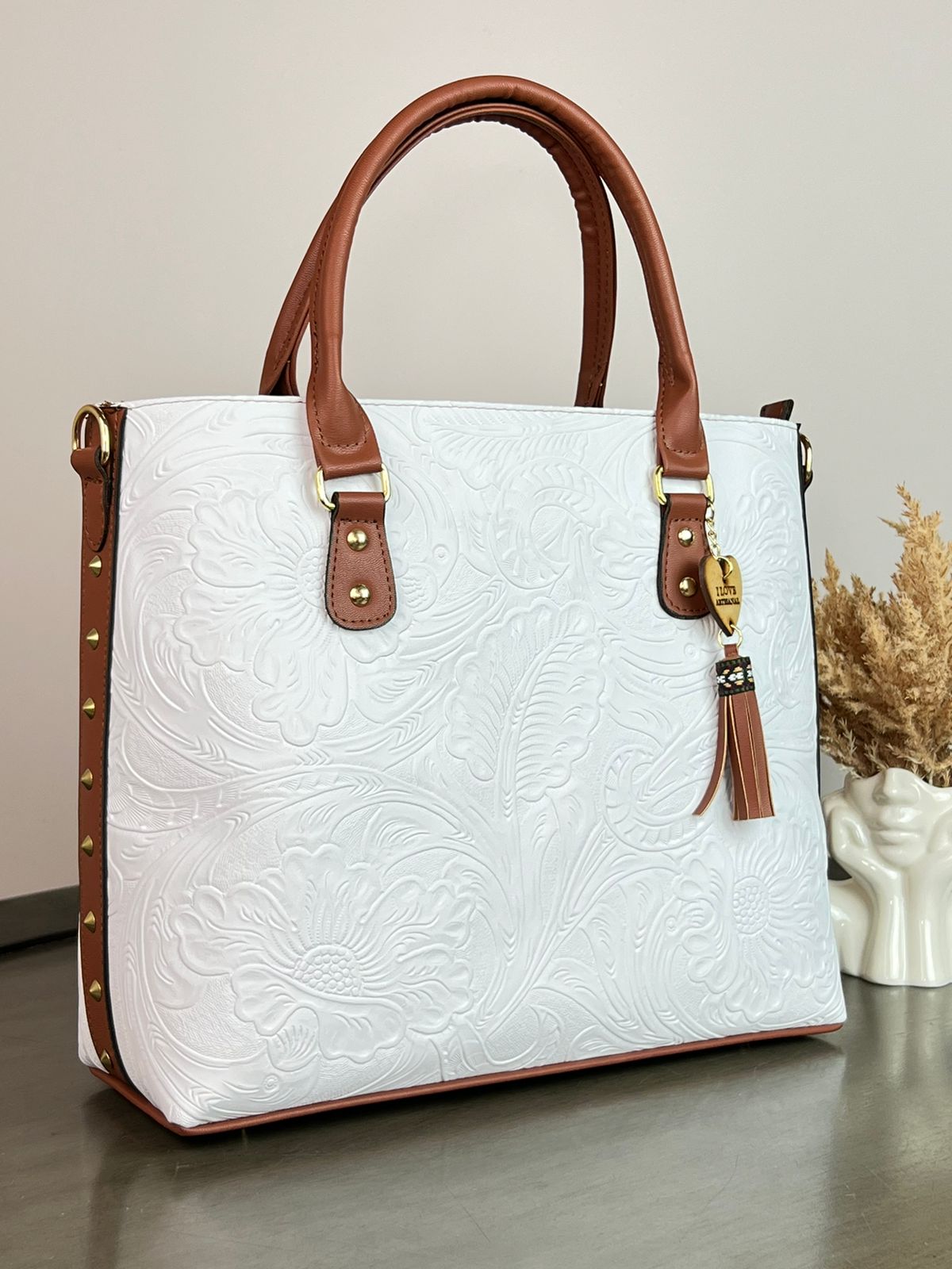 Bolso Hojas blanco